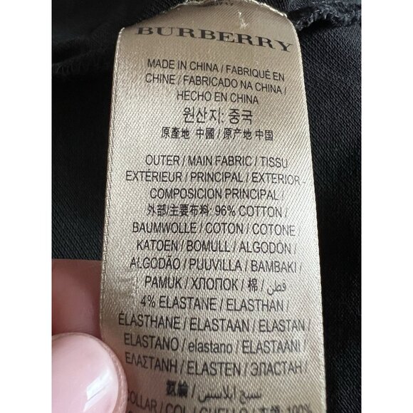 Burberry Brit black long slv puff slv plaid collar henley polo L designer preppy - Picture 5 of 10